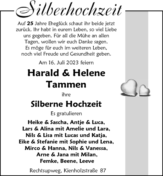 Hochzeitsanzeige von Harald Tammen von EZ