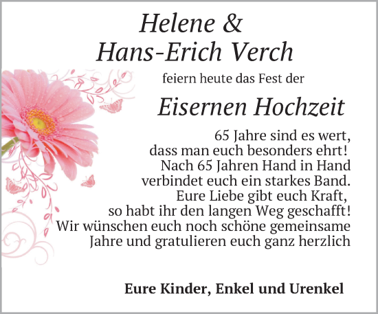 Hochzeitsanzeige von Helene Verch von BM