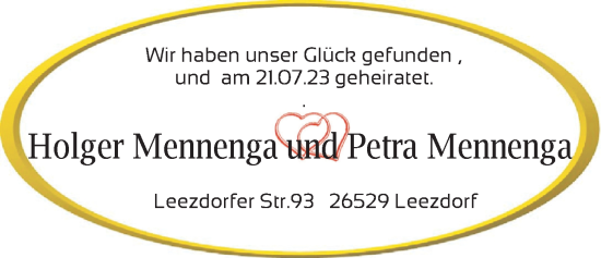 Hochzeitsanzeige von Holger Mennenga von EZ