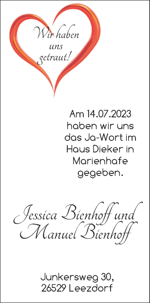 Hochzeitsanzeige von Jessica Bienhoff von EZ