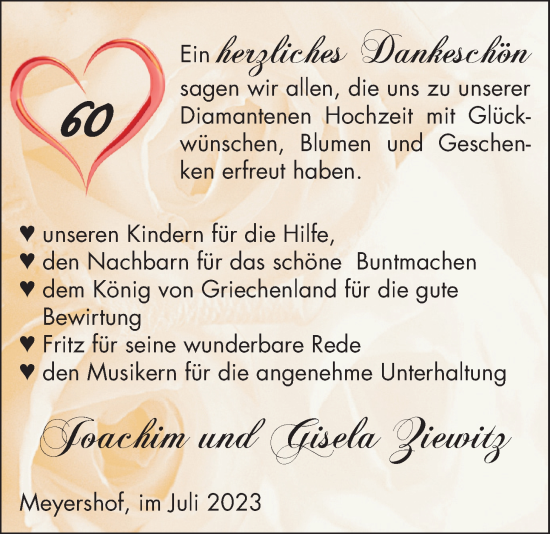 Hochzeitsanzeige von Joachim Ziewitz von NWZ