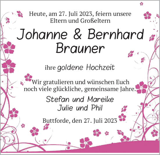 Hochzeitsanzeige von Johanne Brauner von BM