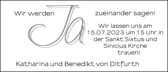 Hochzeitsanzeige von Katharina von Ditfurth von BM