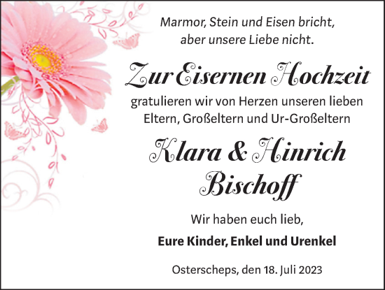 Hochzeitsanzeige von Klara Bischoff von NWZ