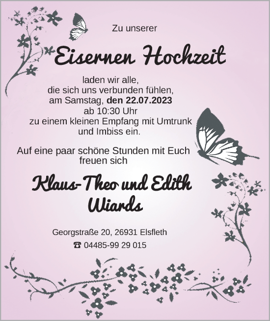 Hochzeitsanzeige von Klaus-Theo Wiards von NWZ