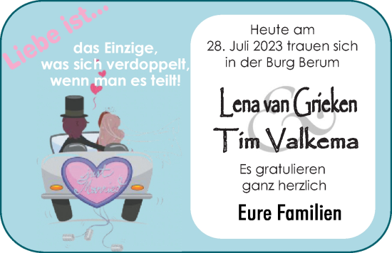 Hochzeitsanzeige von Lena van Grieken von EZ
