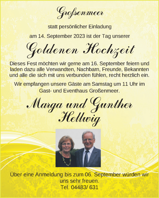Hochzeitsanzeige von Marga Hellwig von NWZ
