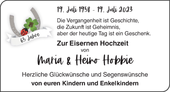 Hochzeitsanzeige von Maria Hobbie von BM