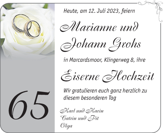 Hochzeitsanzeige von Marianne Grohs von BM
