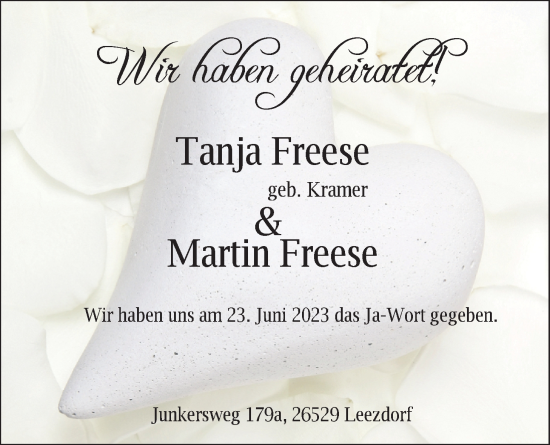 Hochzeitsanzeige von Martin Freese von EZ