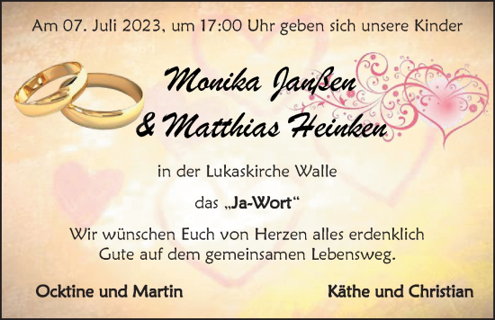 Hochzeitsanzeige von Monika Janßen von EZ