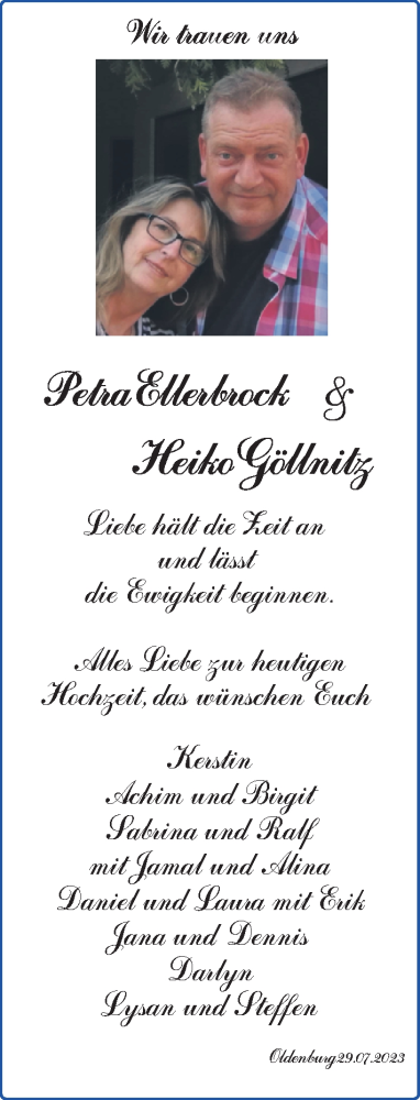 Hochzeitsanzeige von Petra Ellerbrock von NWZ
