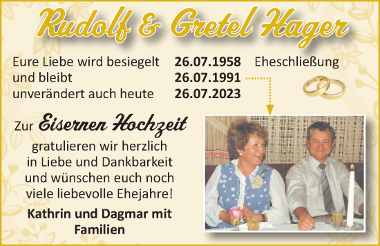 Hochzeitsanzeige von Rudolf Hager von NWZ