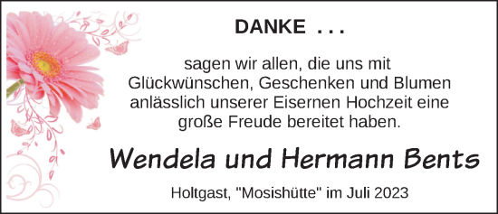 Hochzeitsanzeige von Wendela Bents von BM