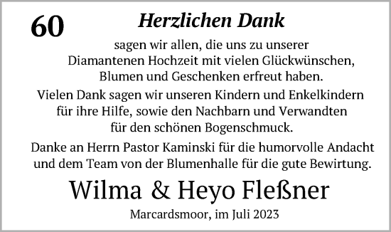 Hochzeitsanzeige von Wilma Fleßner von BM