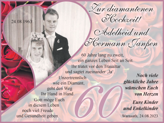 Hochzeitsanzeige von Adelheid Janßen von BM