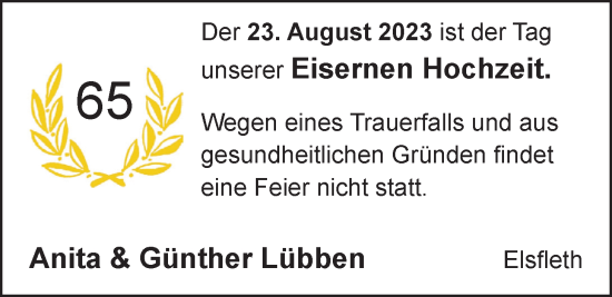 Hochzeitsanzeige von Anita Lübben von NWZ