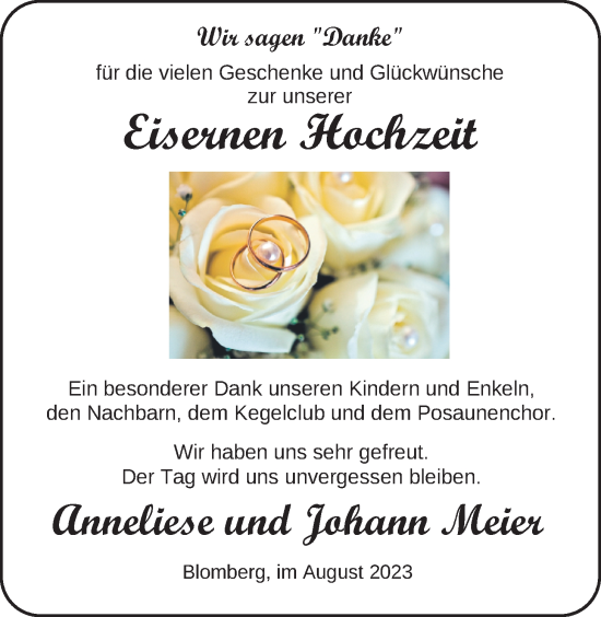 Hochzeitsanzeige von Anneliese Meier von BM