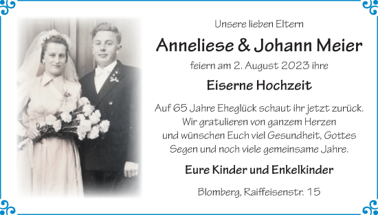 Hochzeitsanzeige von Anneliese Meier von BM