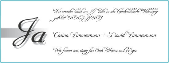 Hochzeitsanzeige von Carina Zimmermann von BM