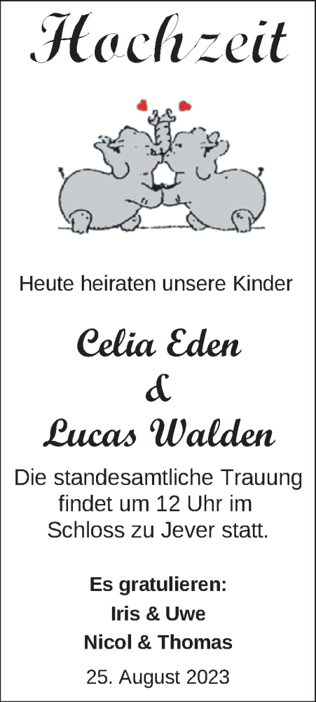 Hochzeitsanzeige von Celia Eden von BM