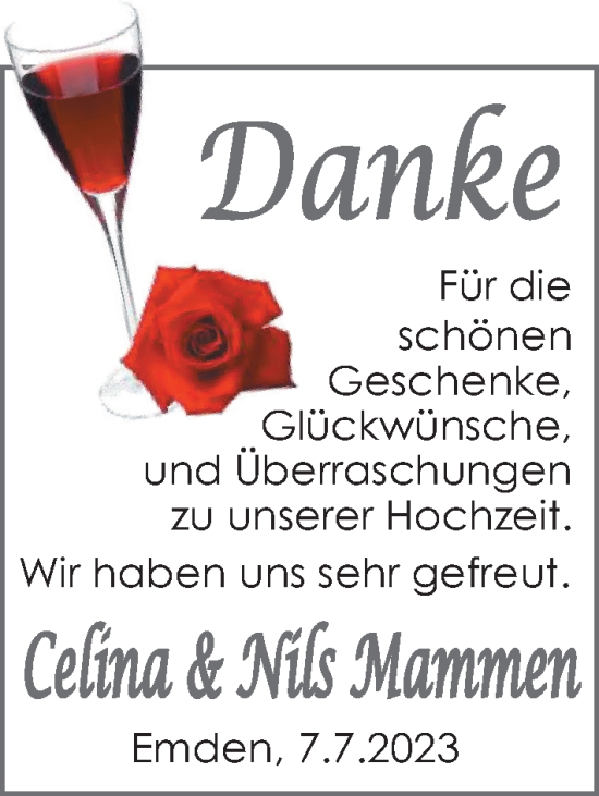 Hochzeitsanzeige von Celina Mammen von EZ