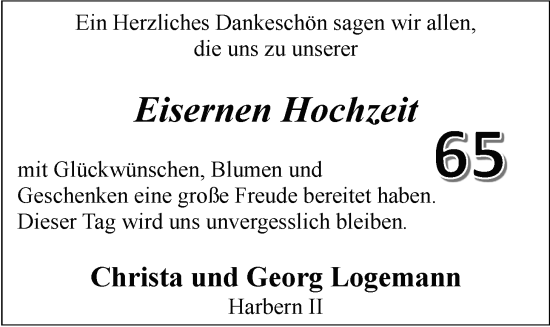 Hochzeitsanzeige von Christa Logemann von NWZ
