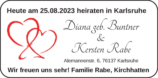 Hochzeitsanzeige von Diana Rabe von NWZ
