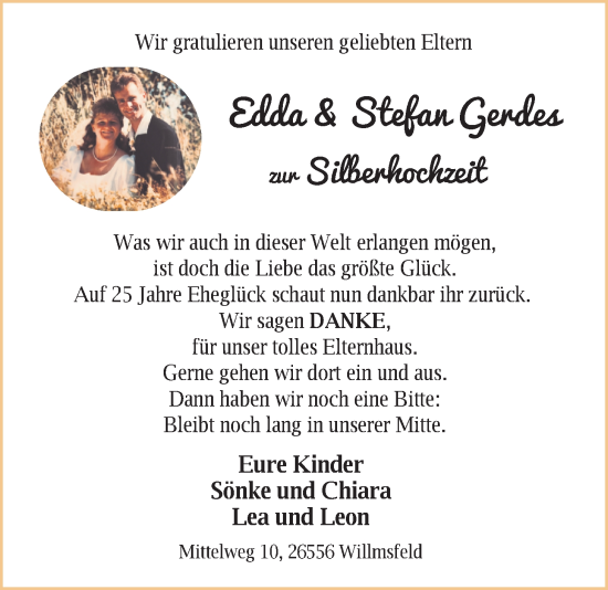 Hochzeitsanzeige von Edda Gerdes von BM