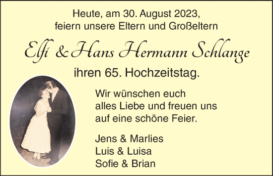 Hochzeitsanzeige von Elfi Schlange von NWZ