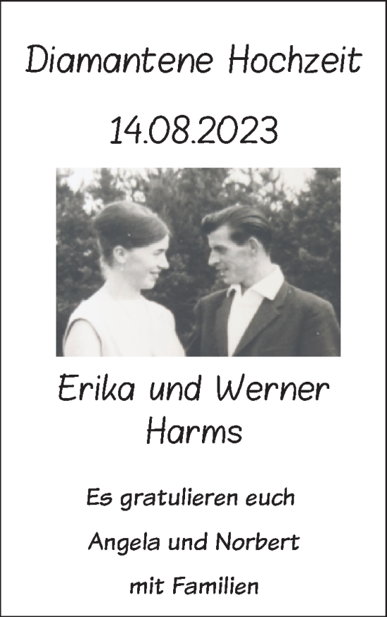 Hochzeitsanzeige von Erika Harms von NWZ