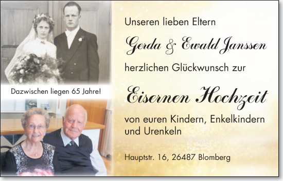 Hochzeitsanzeige von Gerda Janssen von BM