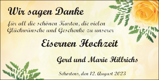 Hochzeitsanzeige von Gerhard Hilrichs von BM