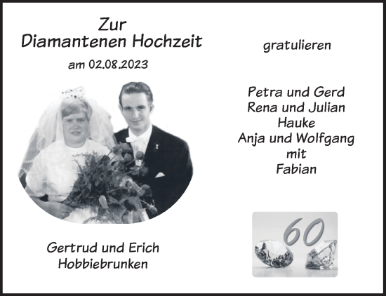 Hochzeitsanzeige von Gertrud Hobbiebrunken von NWZ