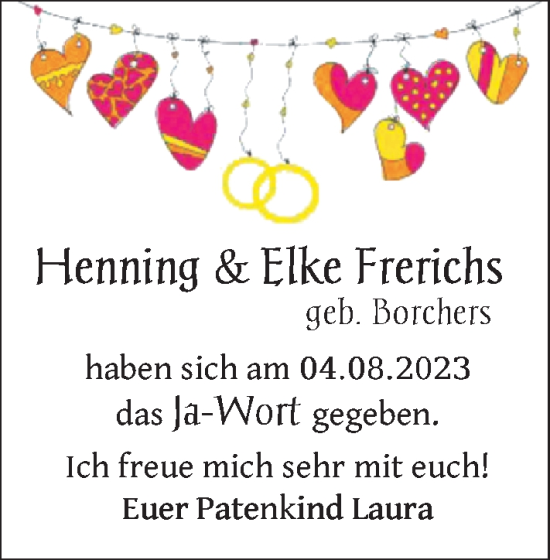 Hochzeitsanzeige von Henning Frerichs von EZ