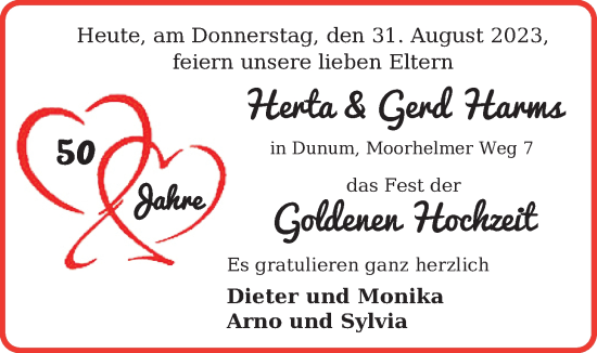 Hochzeitsanzeige von Herta Harms von BM