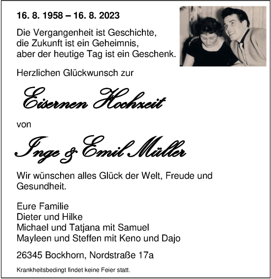 Hochzeitsanzeige von Inge Müller von NWZ