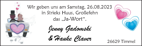 Hochzeitsanzeige von Jenny Gadomski von EZ
