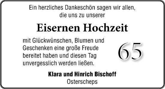 Hochzeitsanzeige von Klara Bischoff von NWZ