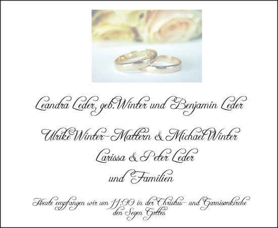 Hochzeitsanzeige von Leandra Leder von BM