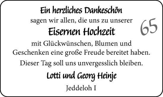 Hochzeitsanzeige von Lotti Heinje von NWZ