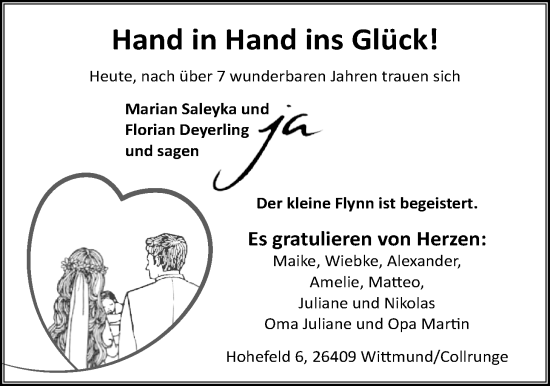 Hochzeitsanzeige von Marian Saleyka von BM