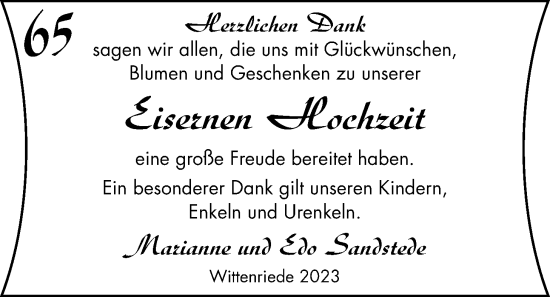 Hochzeitsanzeige von Marianne  Sandstede von NWZ
