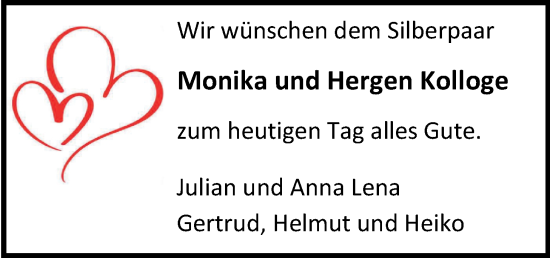Hochzeitsanzeige von Monika Kolloge von NWZ