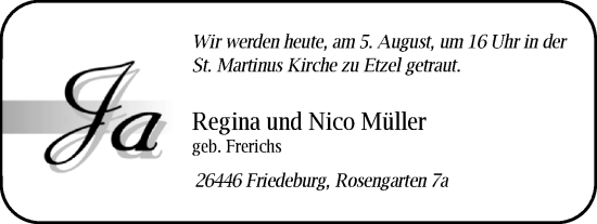 Hochzeitsanzeige von Regina Müller von BM