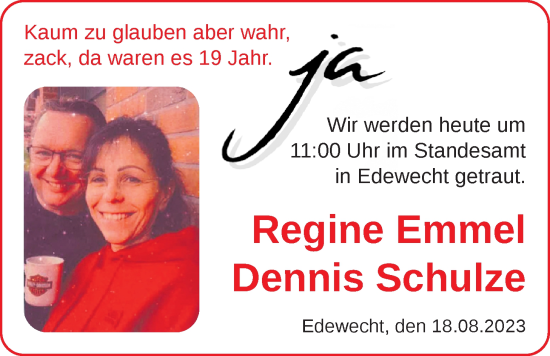 Hochzeitsanzeige von Regine Emmel von NWZ