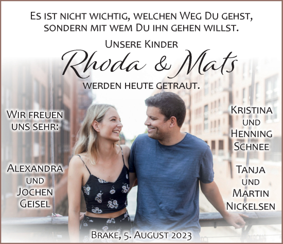 Hochzeitsanzeige von Rhoda Nickelsen von NWZ