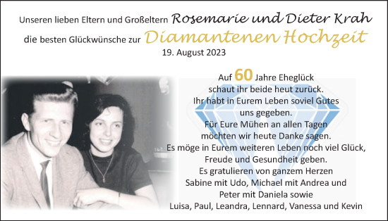 Hochzeitsanzeige von Rosemarie Krah von NWZ