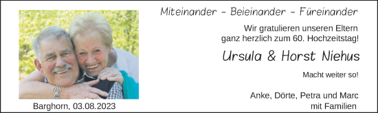 Hochzeitsanzeige von Ursula Niehus von NWZ