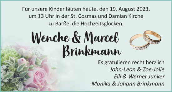 Hochzeitsanzeige von Wenche Brinkmann von NWZ